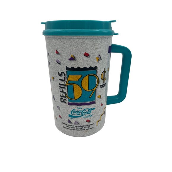 Vintage 1992 Krystal 32 Oz Plastic Thermo Travel Mug Lid Straw Coca-Cola Classic - Picture 3 of 9